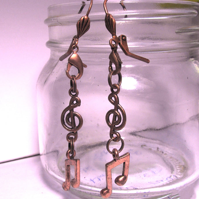 Antique Copper Musical  Note Earrings