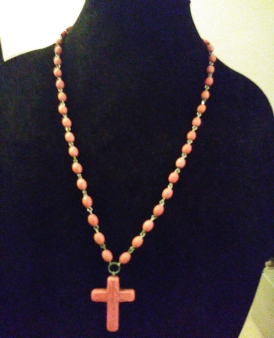 Dusky Pink Howlite Cross Necklace