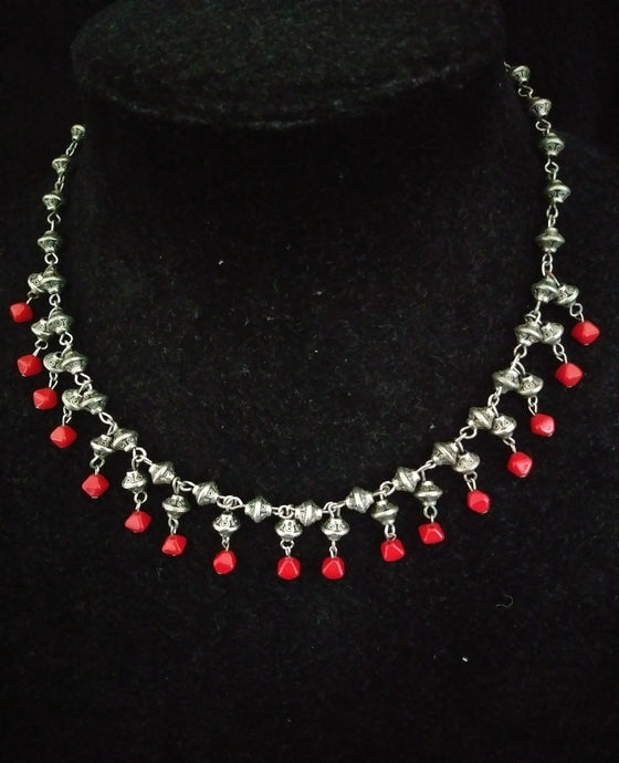 Pewter and Red Glass  Necklace