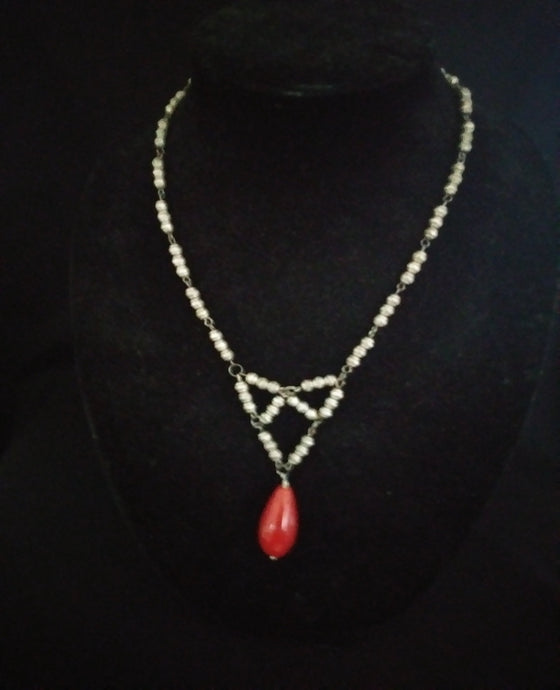Pewter and Red Drop Necklace