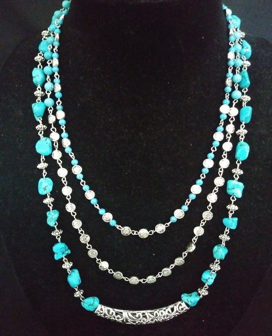 Blue Howlite and Pewter Necklace