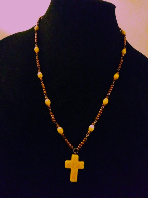 Yellow Howlite Cross Necklace