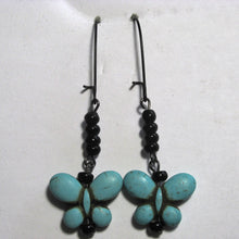 Load image into Gallery viewer, Onyx/Blue Howlite Butterfly Earrings