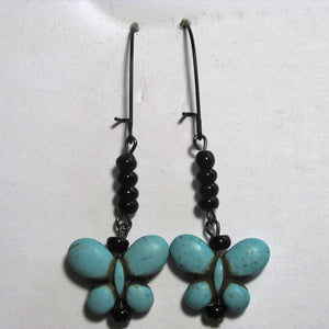 Onyx/Blue Howlite Butterfly Earrings