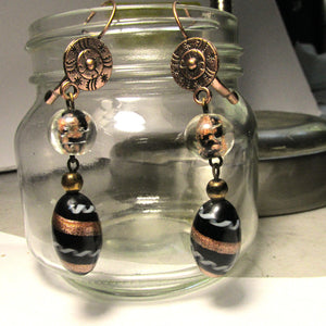 Copper, Black, Clear Glass Earrings