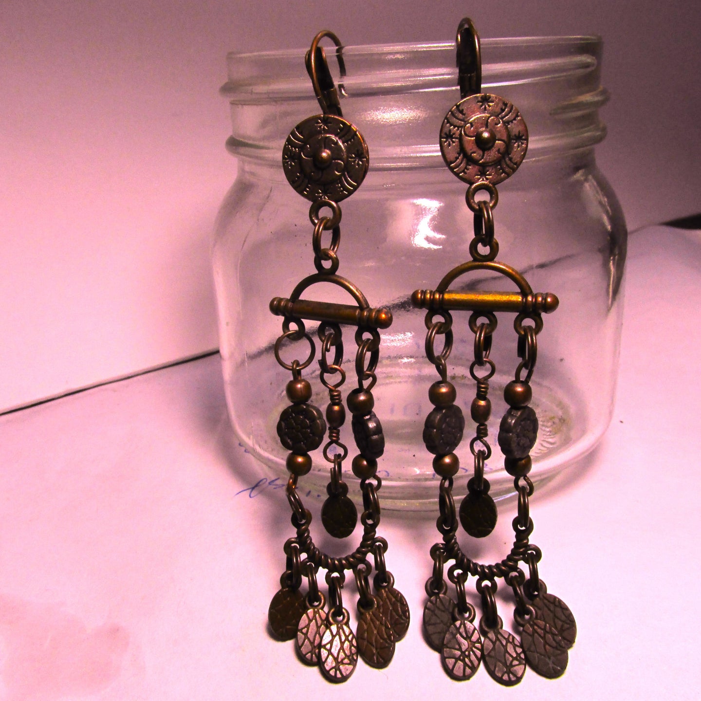 Antique Copper Chandelier Earrings, Long