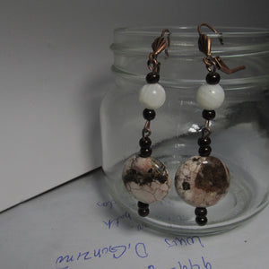 White/Brown Copper Earrings