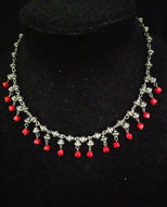 Pewter/Red Glass Beads Necklace