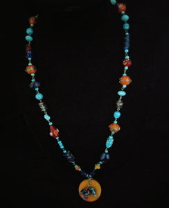 Orange and Blue Glass Necklace