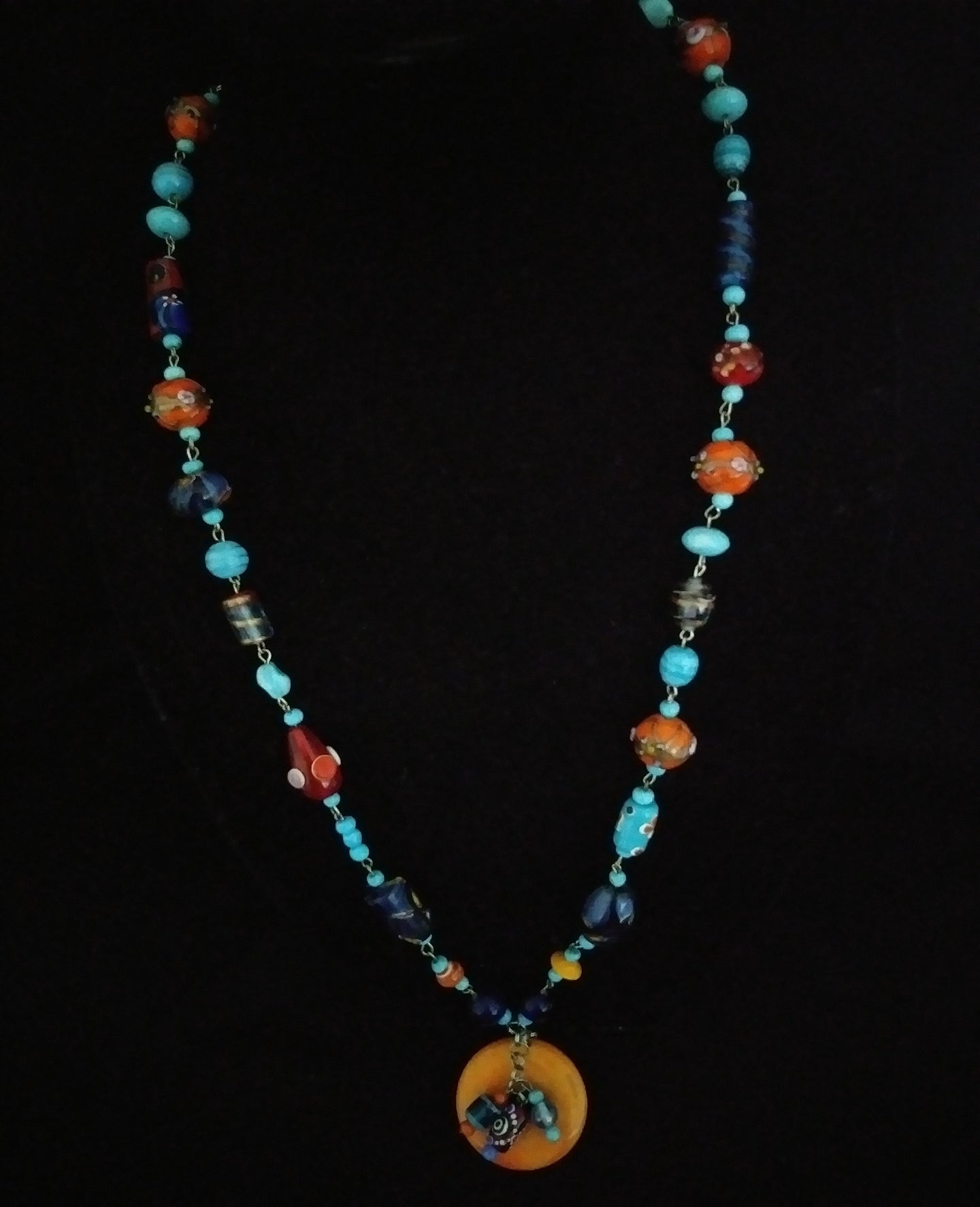 Orange and Blue Glass Necklace