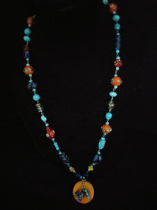 Orange and Blue Glass Necklace