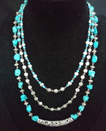 Sky Blue and Pewter Metal Necklace