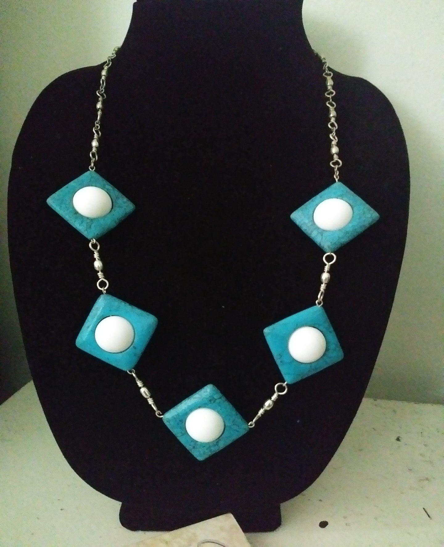 Blue and White Howlite Squares Necklace