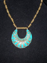 Load image into Gallery viewer, Blue and Brass Medallion Necklace